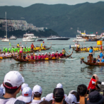 Dragon boats in the water