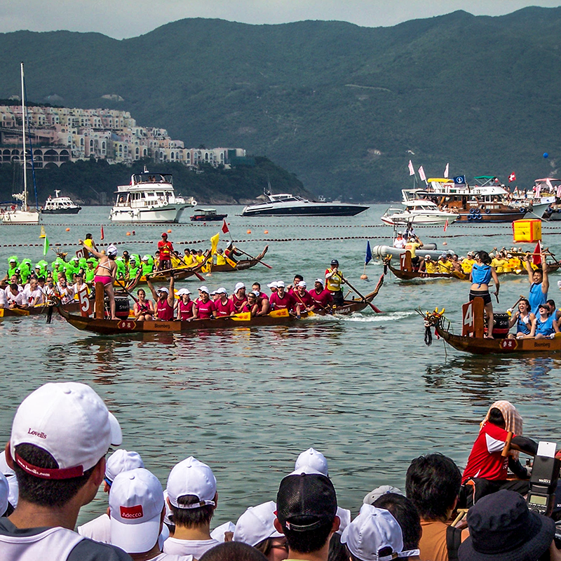 Dragon boats in the water