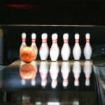 Bowling ball and pins